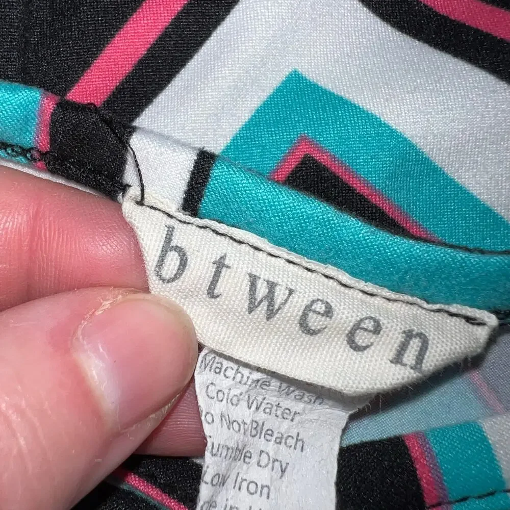 Btween Girls Dress Chevron Print Knee Length Teal Black Pink White Large 10 12